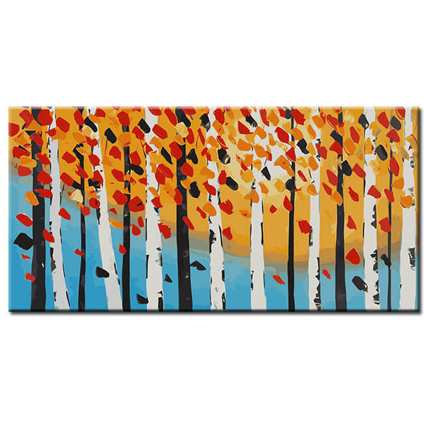 Malen nach Zahlen Kunst Abstrakte Malerei Bäume Blau Orange