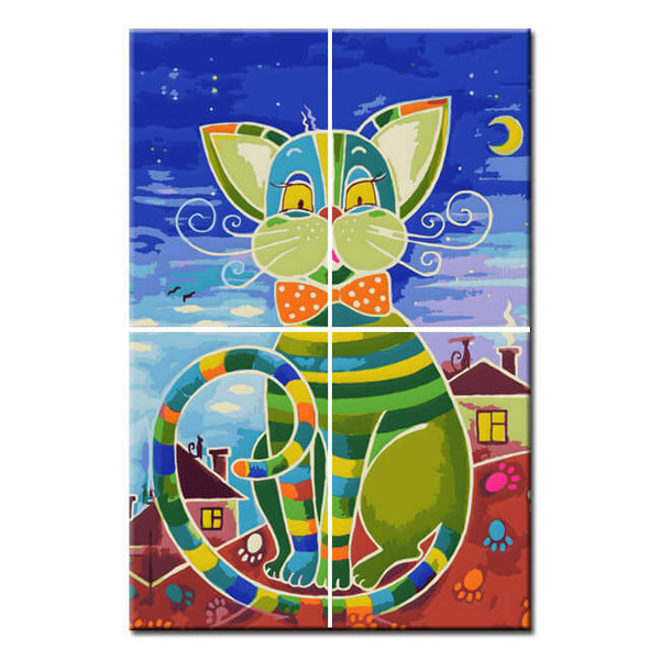 Malen nach Zahlen Kunst Illustration bunte große Katze 4-teilig