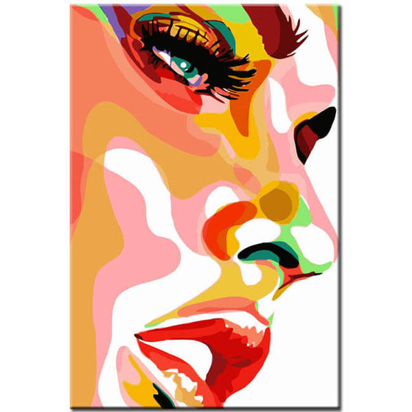 Malen nach Zahlen Pop Art Frau mit bunten Akzenten im Gesicht