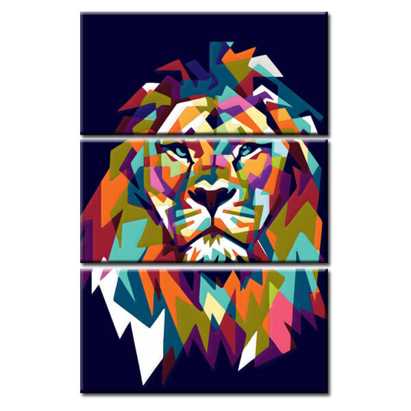 Malen nach Zahlen Kunst Tier buntes Löwensgesicht auf dunklem Hintergrund 3-teilig