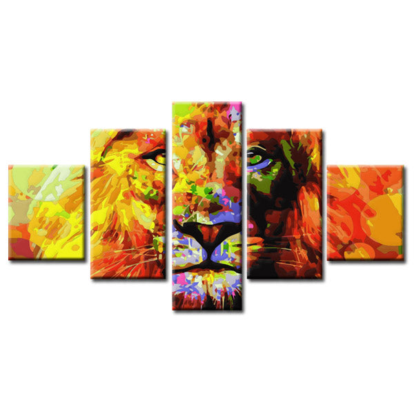 Malen nach Zahlen Kunst Tier buntes Löwengesicht von vorne 5-teilig