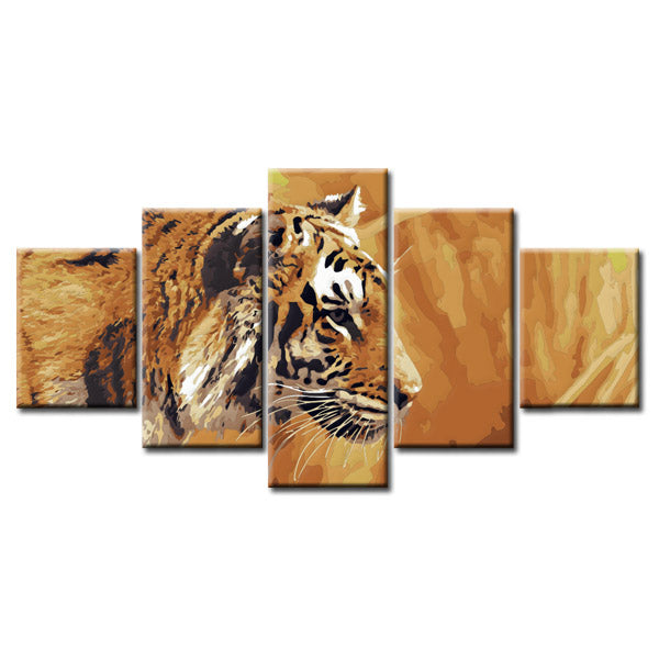 Malen nach Zahlen Kunst Tier  Tiger in der Savanne 5-teilig