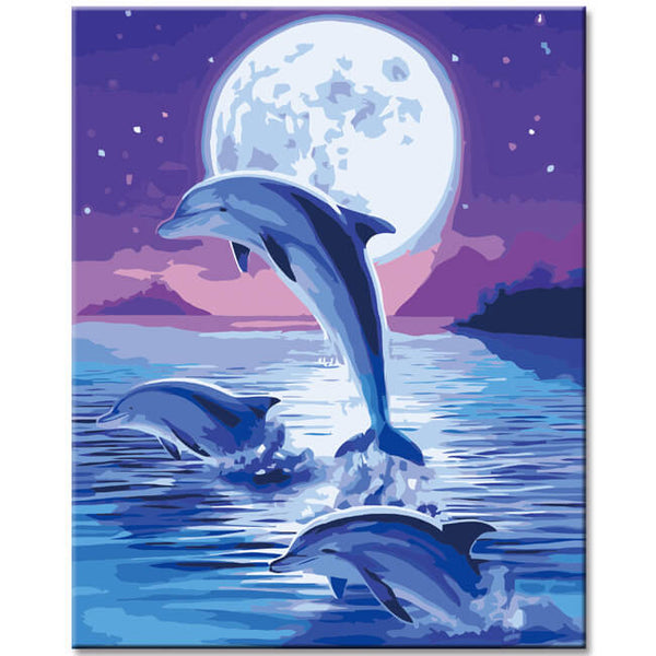 Malen nach Zahlen Kunst Tier Delfin im Vollmond