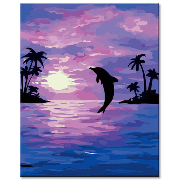 Malen nach Zahlen Kunst Tier Delfin in der Abendsonne