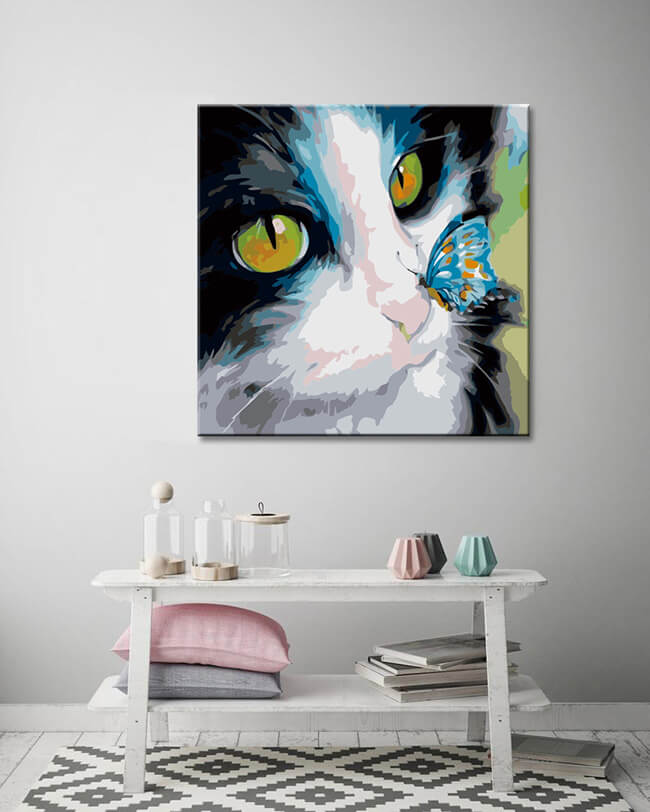 ABEUTY Malen Nach Zahlen – Bunte Katze Auf Leinwand 40x50 Cm, Inkl. Pinsel & Acrylfarben