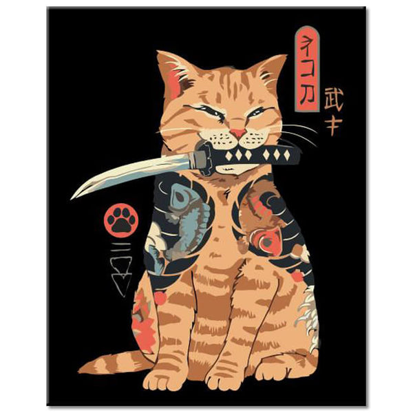 Malen nach Zahlen Asia Kunst Katzen Samurai