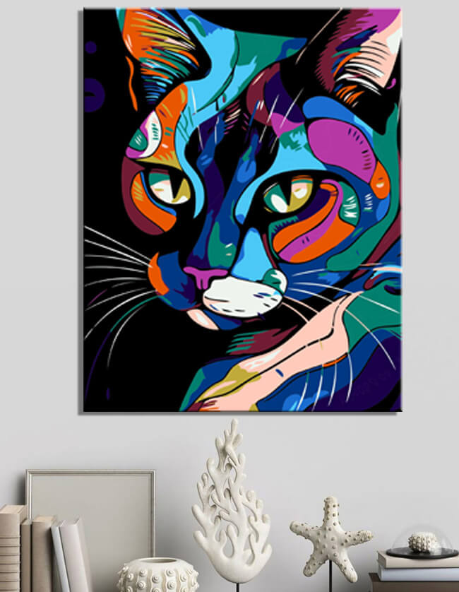ABEUTY Malen Nach Zahlen – Bunte Katze Auf Leinwand 40x50 Cm, Inkl. Pinsel & Acrylfarben