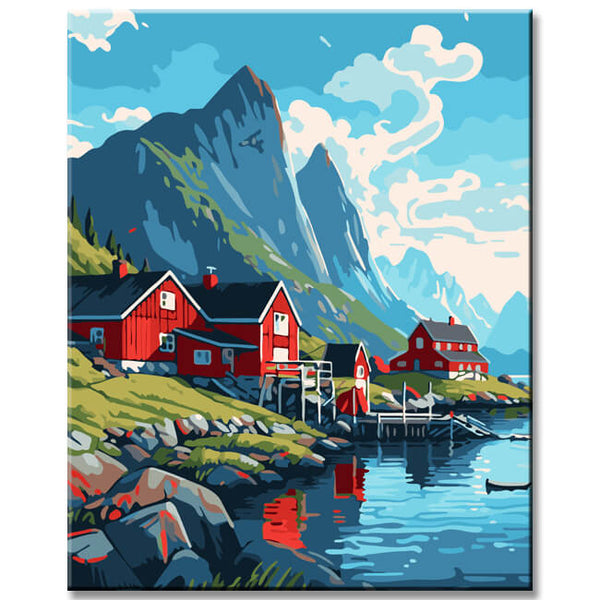 Norwegen Dorf Landschaft Malen nach Zahlen