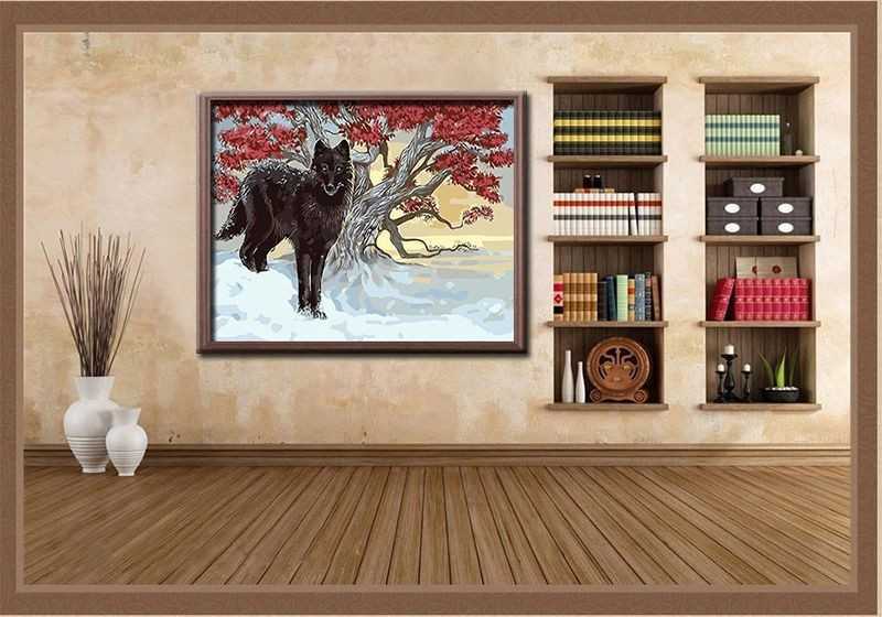Yeesam Art Malen Nach Zahlen 'Forest Snow Wolf', 40,6 X 50,8 Cm – Leinwand Mit Rahmen, Acrylfarben, Pinsel