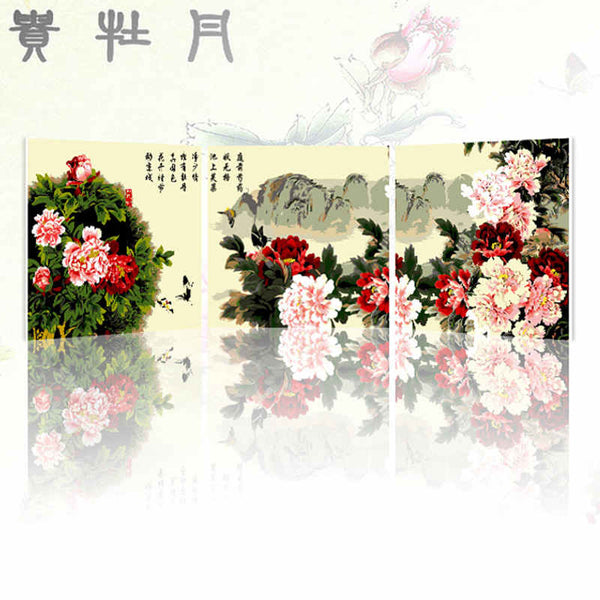 Malen nach Zahlen Triptychon Bilder Blüten asiatisch
