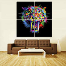 Laden Sie das Bild in den Galerie-Viewer, Malen nach Zahlen Tiger in Regenbogenfarben Tierkunst - 4-teilig (Quattro)