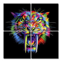 Laden Sie das Bild in den Galerie-Viewer, Malen nach Zahlen Tiger in Regenbogenfarben Tierkunst - 4-teilig (Quattro)
