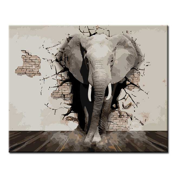 Malen nach Zahlen Fotokunst Elefant aus der Mauer