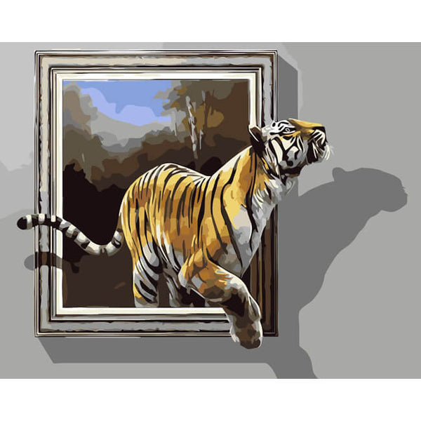 Malen nach Zahlen Kunst 3d Tiger steigt mit einer Pfote aus dem Bild