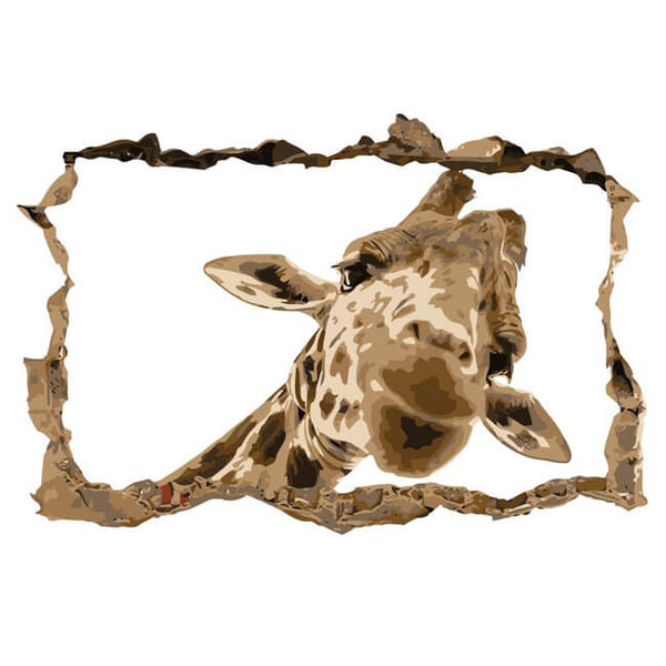 Malen nach Zahlen Kunst 3d Giraffe steckt ihren Kopf aus der Wand