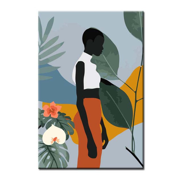Malen nach Zahlen Kunst Minimalismus Schwarze Frau Pflanze