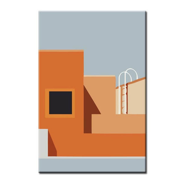 Malen nach Zahlen Kunst Minimalismus Orange Haus mit Leiter