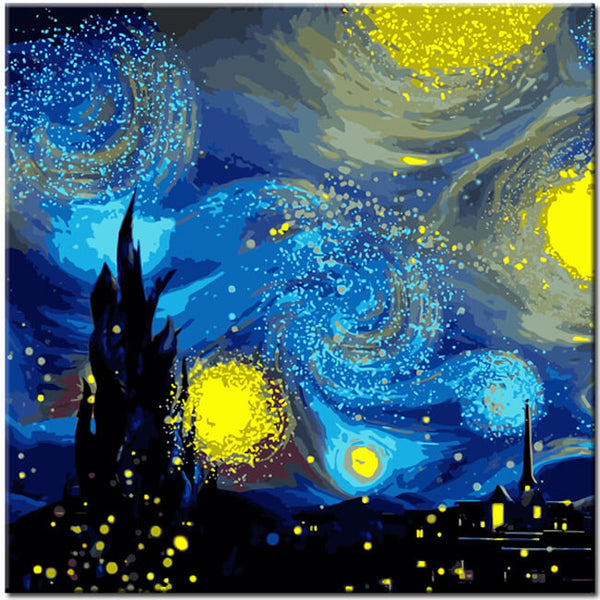 Malen nach Zahlen Kunst Abstrakt Kunst blaue und gelbe Leuchtbälle zweiteilig