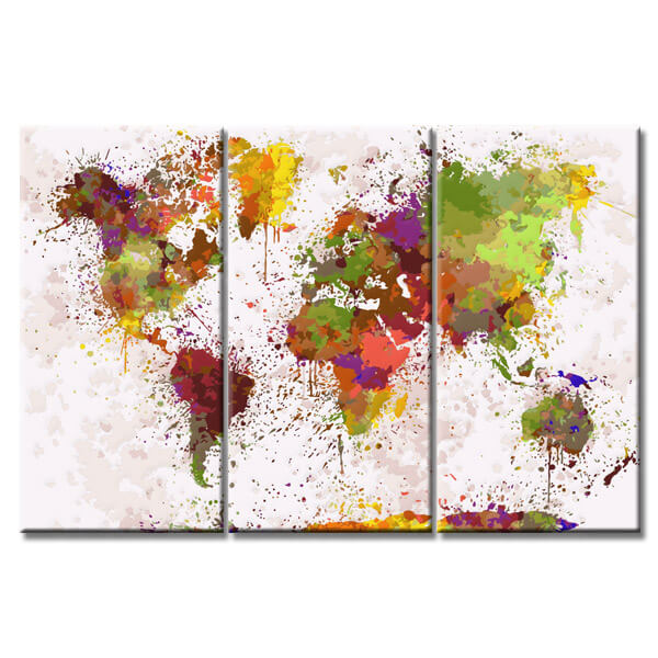Malen nach Zahlen Abstrakt Weltkarte unterschiedlich große Farbkleckse 3-teilig