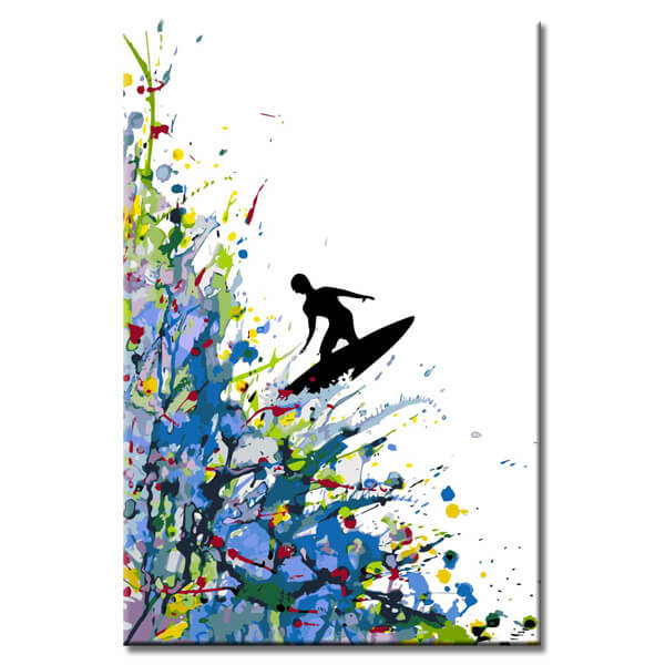 Malen nach Zahlen Kunst Abstrakt Surfer springt aus Wasser Klecksen