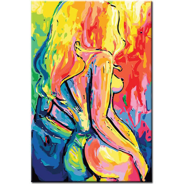 Malen nach Zahlen Kunst Akt Nackte Frau von Hinten in hellen bunten Farben