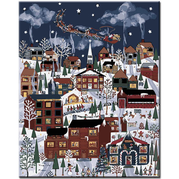 Malen nach Zahlen Weihnachten Illustration Weihnachtsdorf Winter