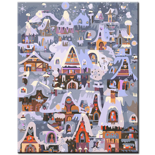 Malen nach Zahlen Weihnachten Illustration Weihnachtsdorf Schnee