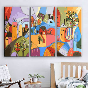Malen nach Zahlen Folkart Illustration Stadt Land 3-teilig