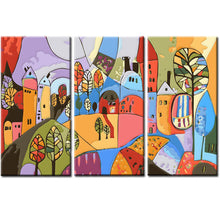 Laden Sie das Bild in den Galerie-Viewer, Malen nach Zahlen Folkart Illustration Stadt Land 3-teilig