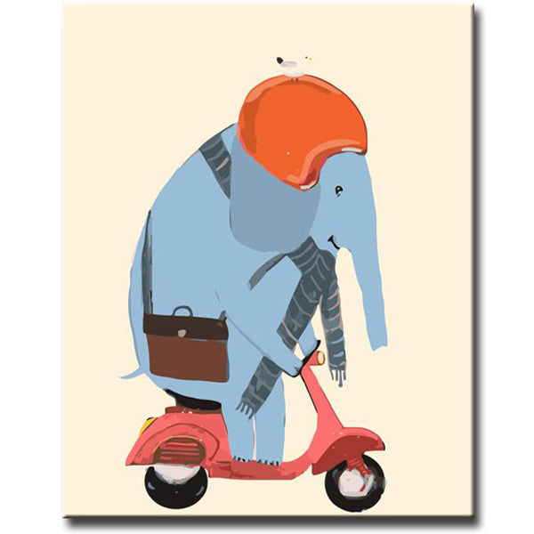Malen nach Zahlen Tiere Elefant auf dem Roller