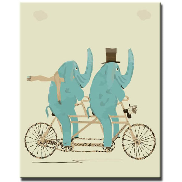 Malen nach Zahlen Tiere 2 Elefanten auf dem Fahrrad