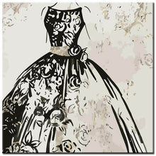 Laden Sie das Bild in den Galerie-Viewer, Malen nach Zahlen Kunst Lifestyle schwarz-weisses Kleid mit Blümchen