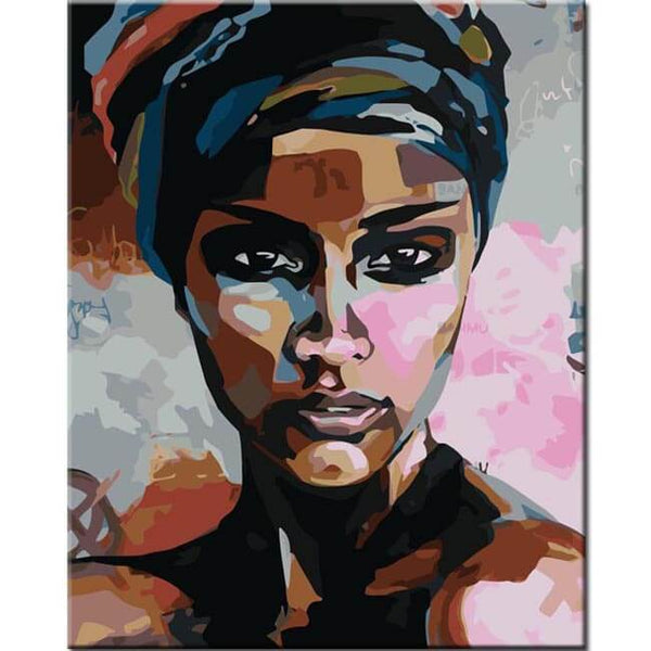 Malen nach Zahlen Kunst Lifestyle Proträtfoto einer Frau mit Kopfbedeckung
