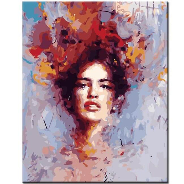 Malen nach Zahlen Kunst Lifestyle Frauenkopf mit verschiedenen Farben in den Haaren