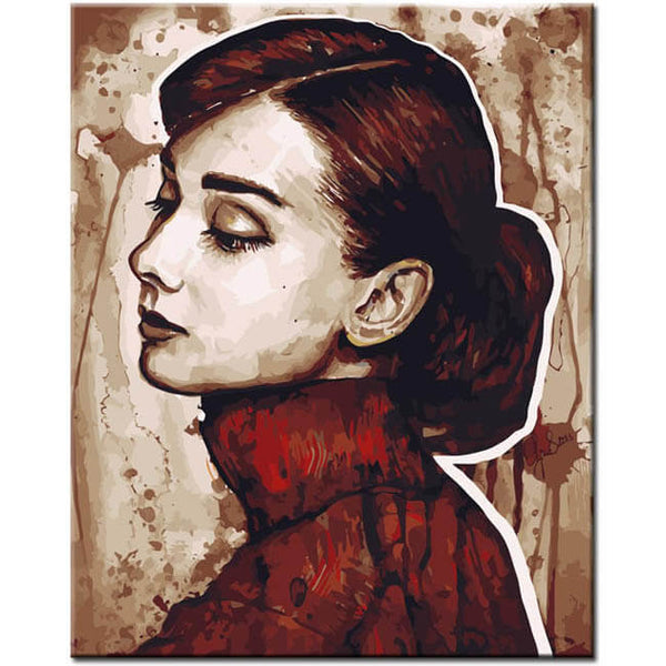 Malen nach Zahlen Kunst Lifestyle Frau mit Rotem Rollkragenpulli