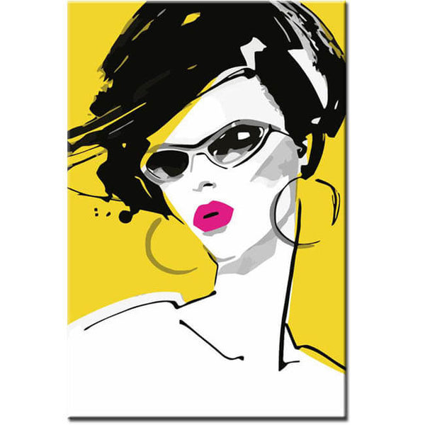 Malen nach Zahlen Kunst Lifestyle Frau mit Sonnenbrille und pinken Lippenstift