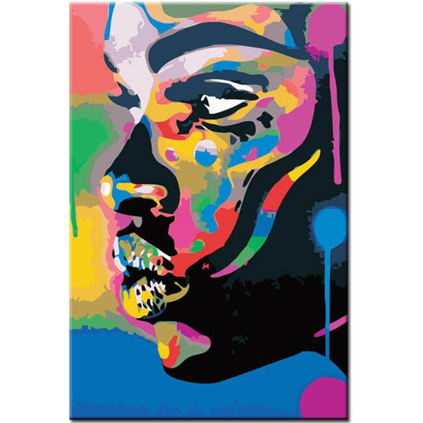 Malen nach Zahlen Kunst Lifestyle Gesicht mit Regenborgenfarben und Glitzer