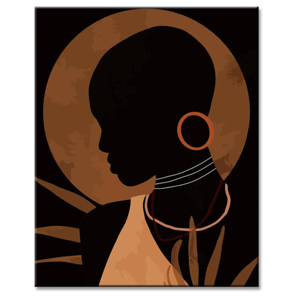 Malen nach Zahlen Afrikanische Kunst - Tropisches Mädchen mit Ohrringen