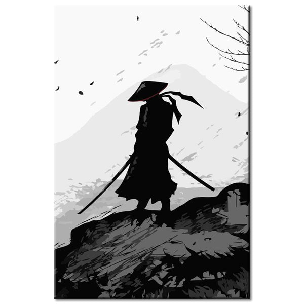 Malen nach Zahlen Schwarz-Weiß Samurai