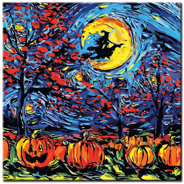 Malen nach Zahlen Kunst Natur Halloween Hexe fliegt auf Besen