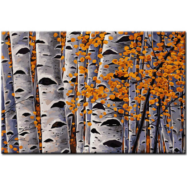 Malen nach Zahlen Kunst Natur kahle Bäume mit Herbstblättern
