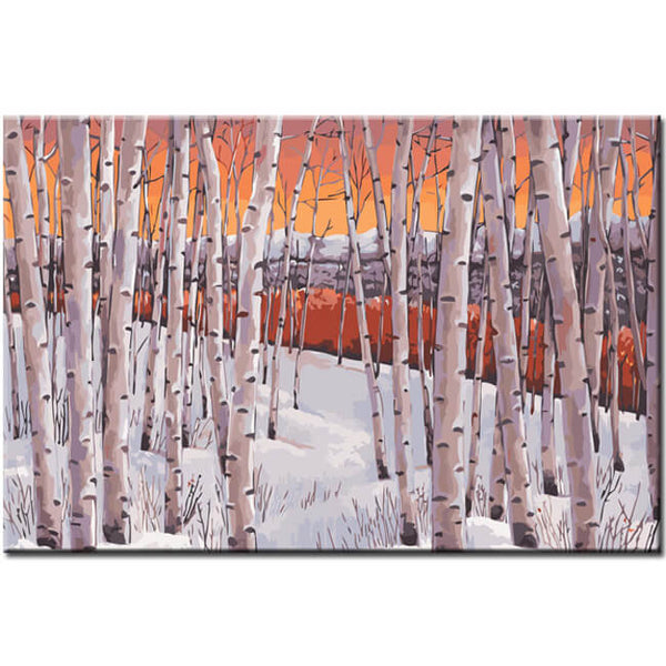Malen nach Zahlen Kunst Natur kahle Bäume in Winterlandschaft