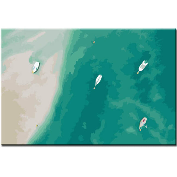 Malen nach Zahlen Kunst Natur Boote liegen im Meer und Strand fest