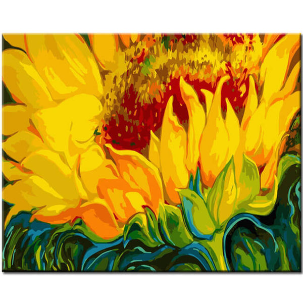 Malen nach Zahlen Kunst Natur Sonnenblume mit Kopf nach oben