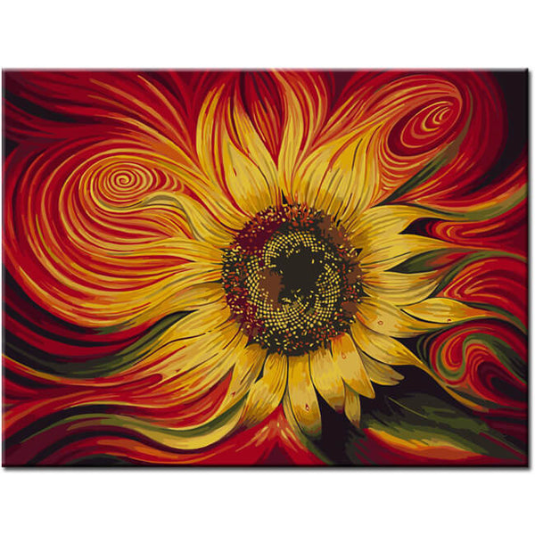 Malen nach Zahlen Kunst Natur offene Sonnenblume weht im Wind