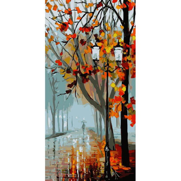 Malen nach Zahlen Kunst Natur Herbstbaum Regen Laternen