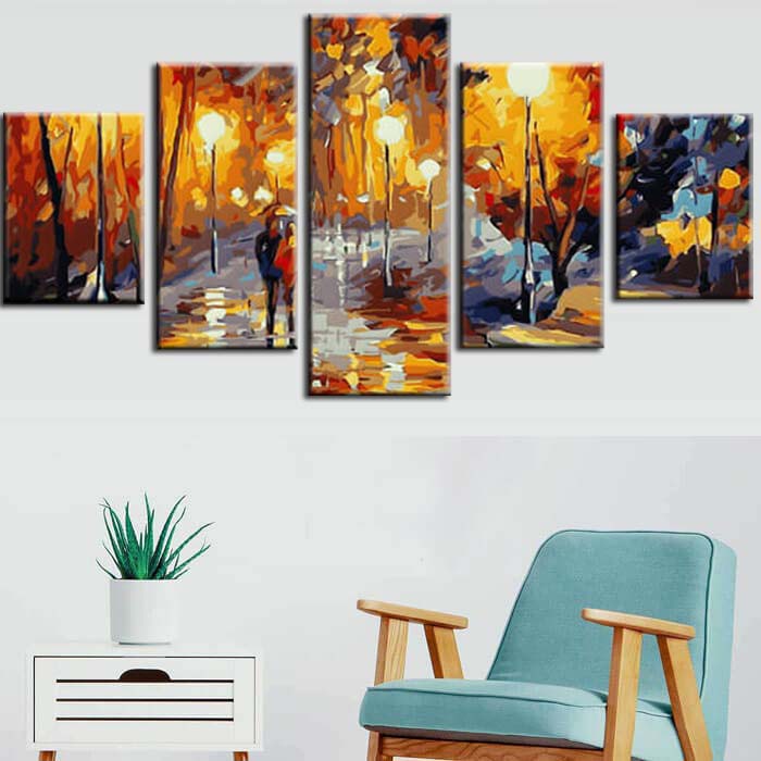 Malen nach Zahlen Kunst Natur Herbstbilder mit Laternen und Pärchen mi