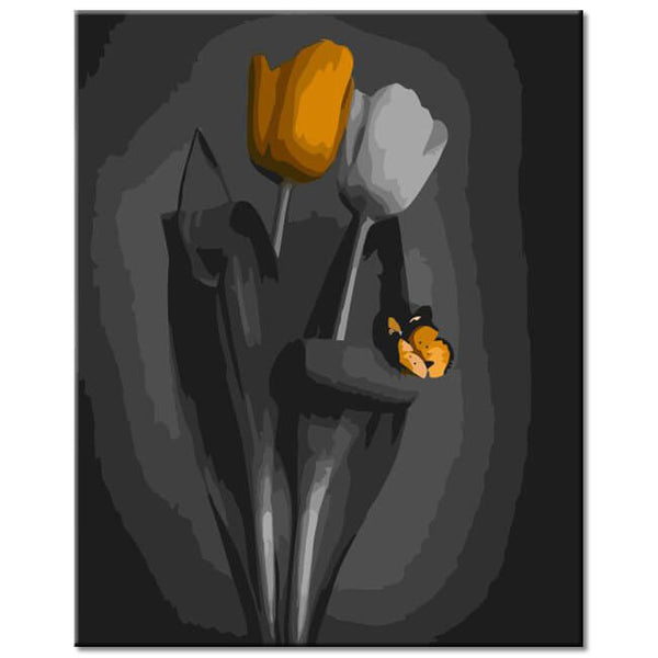 Malen nach Zahlen Orange und weiße Tulpe Schwarzweiss