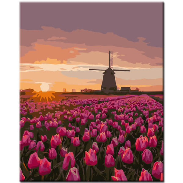 Malen nach Zahlen Niederlande Holland Tulpen Windmühle