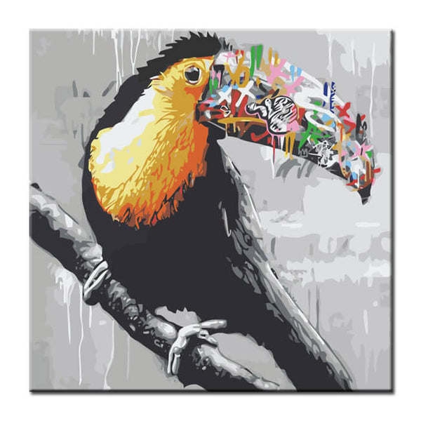 Malen nach Zahlen Kunst Tukan mit Graffiti Schnabel